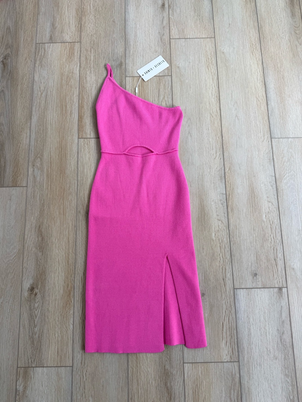 One-Shoulder Midi Dress in Hot Pink